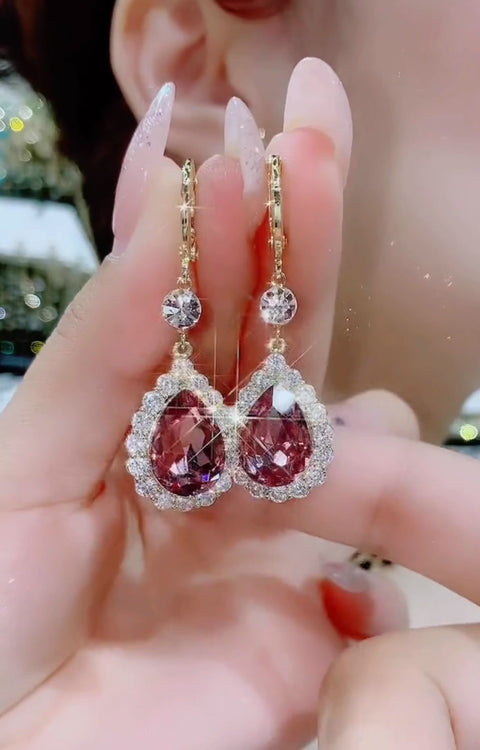Super Flash Water Drop Earrings Temperament Purple Crystal Long Earrings For Women