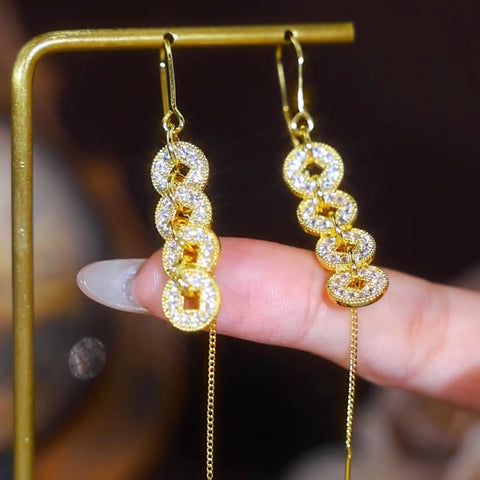 Coin Ear Wire Long Tassel Earrings For Women