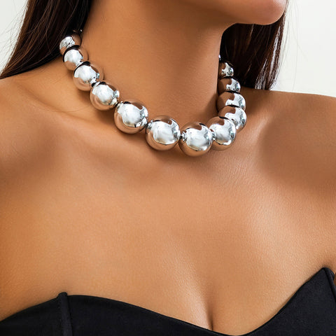Collier punk à grosses perles rondes, chaîne de clavicule, collier de perles géométriques pour femmes