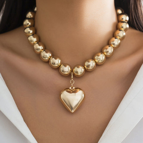 Collier punk à grosses perles rondes, chaîne de clavicule, collier de perles géométriques pour femmes