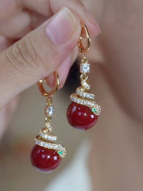 Women's Retro Red Pearl Snake Earrings