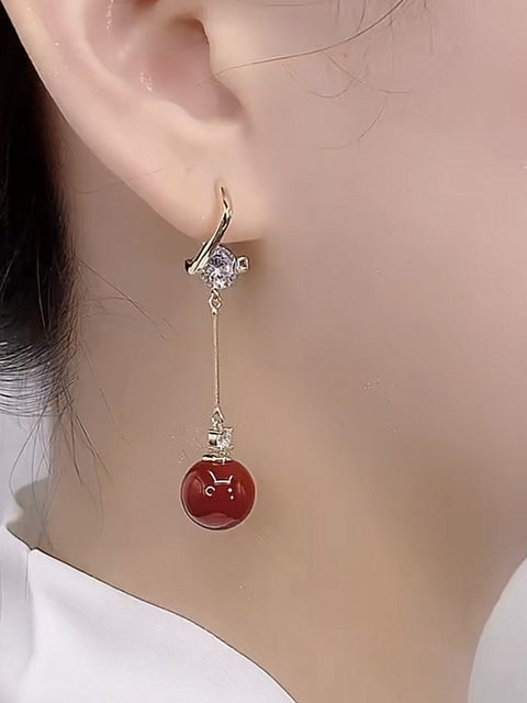 Long Zircon Tassel Red Bean Earrings For Women