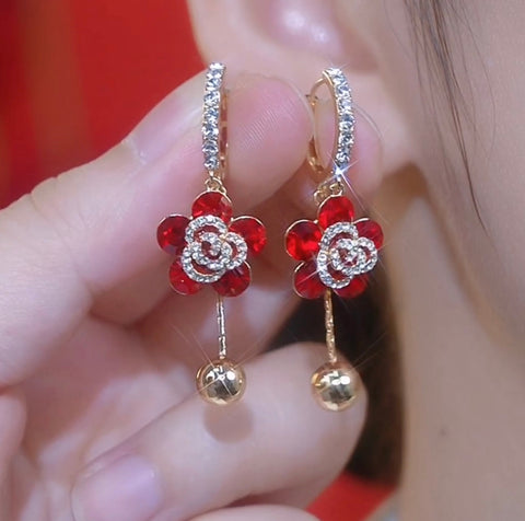 Design Light Luxury Temperament Earrings Red Rose Earrings For Women