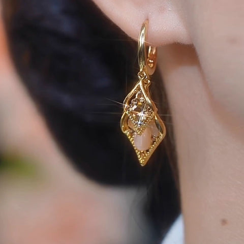 Super Shiny Brown Geometric Diamond Crystal Earrings