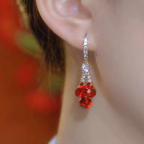Red Diamond Zircon Earrings Long Elegant Earrings For Women