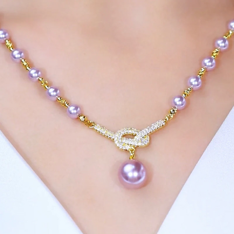 Collier de perles violettes pour femme, accessoire tendance et polyvalent pour la clavicule