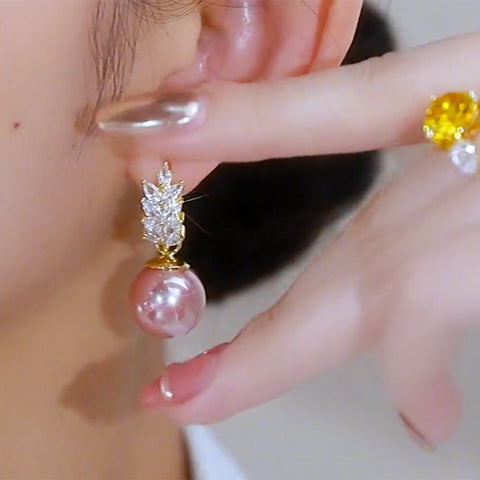 Fashionable And Versatile Wheat Ear Temperament Pink Pearl Earrings