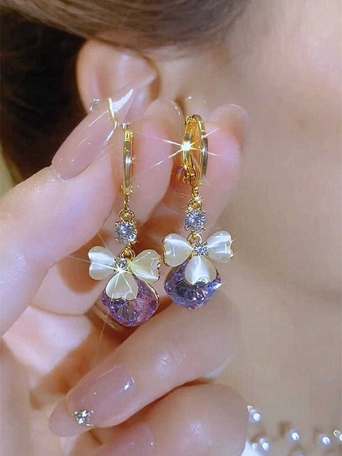 Exquisite Design Fashionable Petal Purple Water Drop Earrings