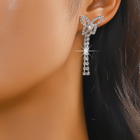 Butterfly Tassel Rhinestone Necklace + Earrings Two Piece Wedding Dress Accessories