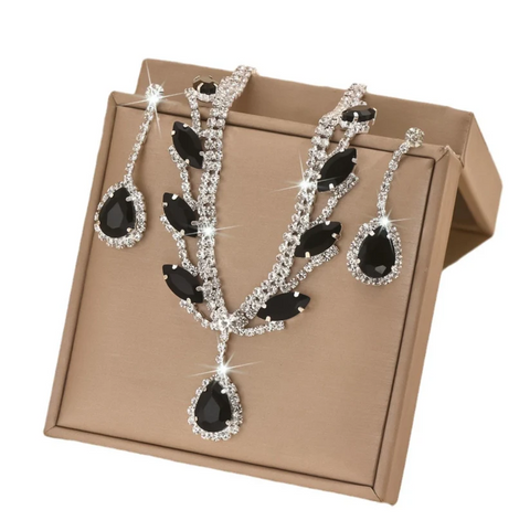 Coffret cadeau de luxe pour femme avec collier, boucles d'oreilles et diamants