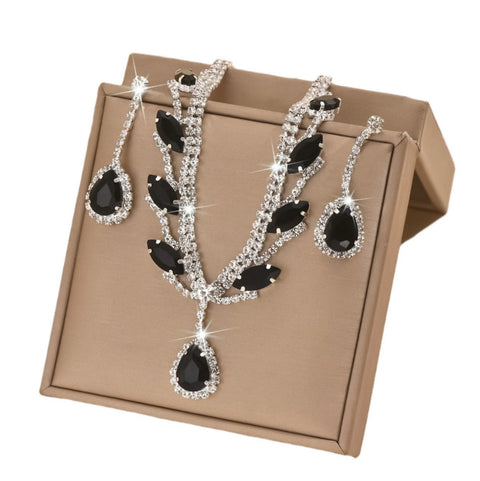 Women's Luxury Diamond Necklace Earrings Jewelry Gift Set