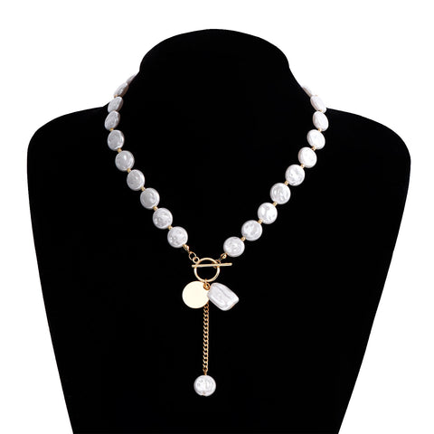 Simple Single Layer Pearl Necklace Tassel Sweater Chain