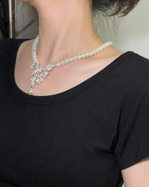 Ensemble collier et boucles d'oreilles en alliage pour femme, style bohème, en forme de larme, avec perles et fleurs