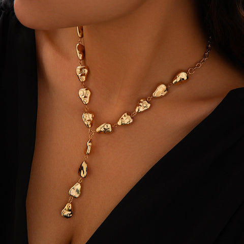 Collier de bijoux baroque irrégulier en forme de Y avec pendentif en forme de goutte plate pour femme