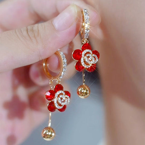 Design Light Luxury Temperament Earrings Red Rose Earrings For Women