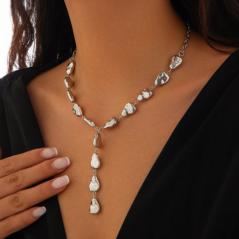 Collier de bijoux baroque irrégulier en forme de Y avec pendentif en forme de goutte plate pour femme