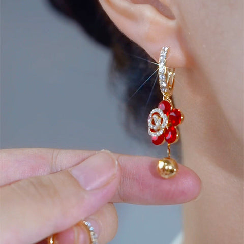 Design Light Luxury Temperament Earrings Red Rose Earrings For Women