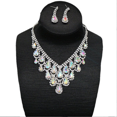 Elegant Geometric Water Drop Tassel Necklace Earrings + Pendant Jewelry Set