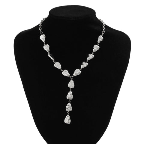 Collier de bijoux baroque irrégulier en forme de Y avec pendentif en forme de goutte plate pour femme