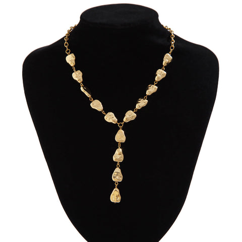 Collier de bijoux baroque irrégulier en forme de Y avec pendentif en forme de goutte plate pour femme