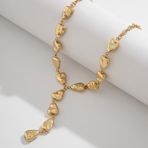 Collier de bijoux baroque irrégulier en forme de Y avec pendentif en forme de goutte plate pour femme