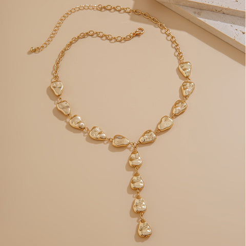 Collier de bijoux baroque irrégulier en forme de Y avec pendentif en forme de goutte plate pour femme