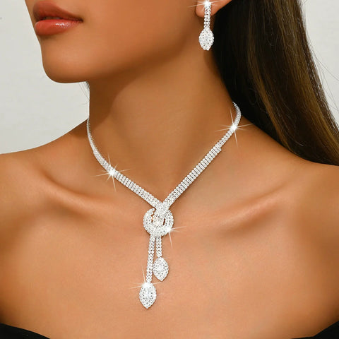 Women's Necklace + Earrings Jewelry Set, Zircon Crystal Accessories Gift