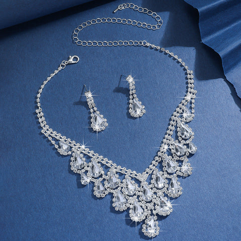Elegant Geometric Water Drop Tassel Necklace Earrings + Pendant Jewelry Set