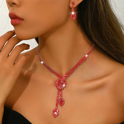 Women's Necklace + Earrings Jewelry Set, Zircon Crystal Accessories Gift
