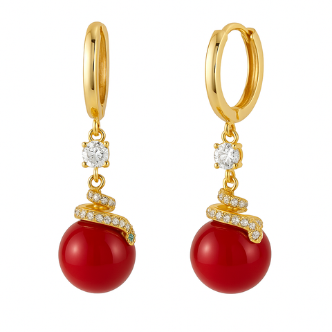 Boucles d'oreilles serpent  en perles rouges