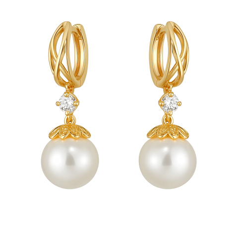 Boucles d'oreilles dorée en perle argenté