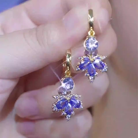 Elegant And Exquisite Purple Zircon Maple Leaf Earrings
