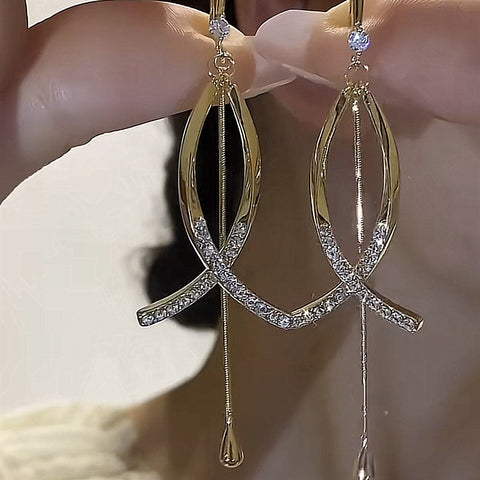 Fine Cross Long Tassel 925 Silver Earrings