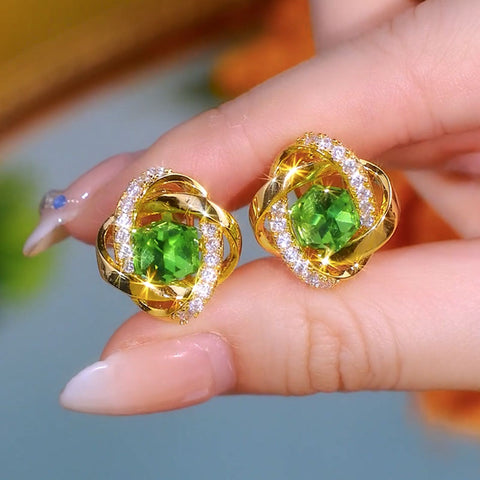 Wrapped Square Zircon Earrings With Super Sparkling Temperament And Popular Accessories