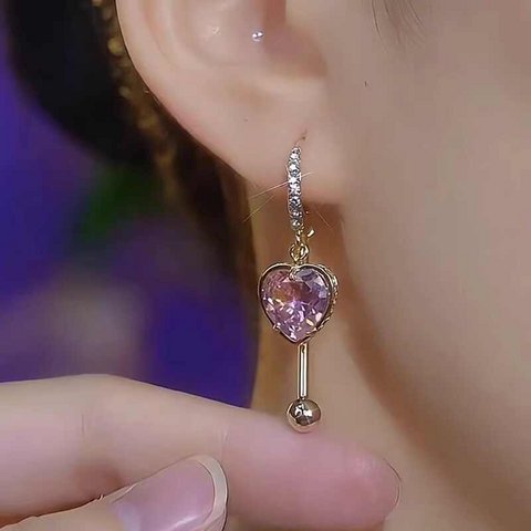 Boucles d’Oreilles Love Tassel – Élégance Luxe & Cristal Cœur Rose