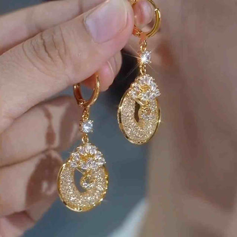 Stylish Golden Diamond Pendant Earrings For Women Accessories