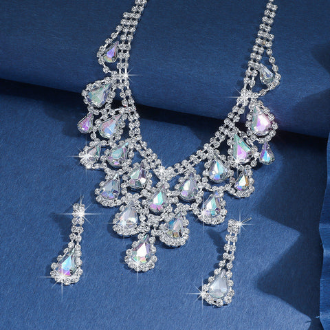 Elegant Geometric Water Drop Tassel Necklace Earrings + Pendant Jewelry Set