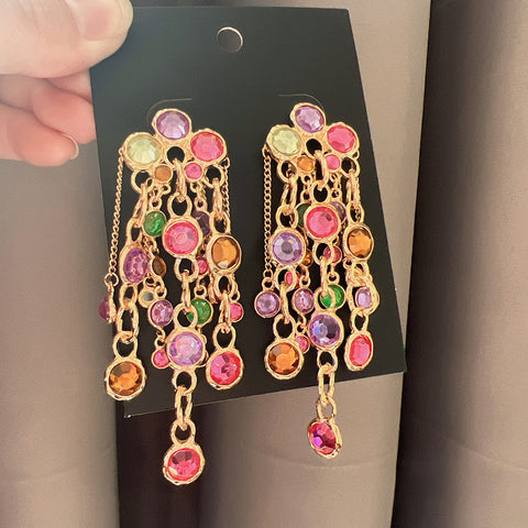 Fashion Bohemian Long Chain Diamond Tassel Earrings For Women