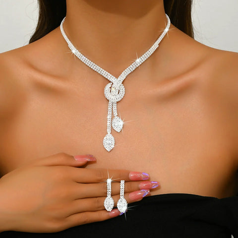 Women's Necklace + Earrings Jewelry Set, Zircon Crystal Accessories Gift
