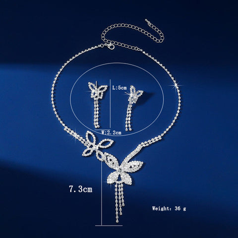Butterfly Tassel Rhinestone Necklace + Earrings Two Piece Wedding Dress Accessories