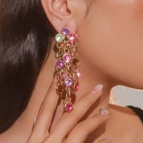 Fashion Bohemian Long Chain Diamond Tassel Earrings For Women